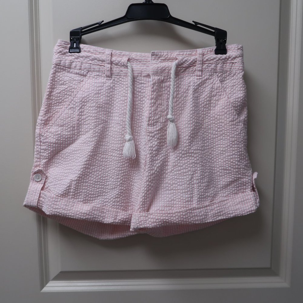 Coral Bay petite women's 4p pink check seersucker elastic waistband like new
